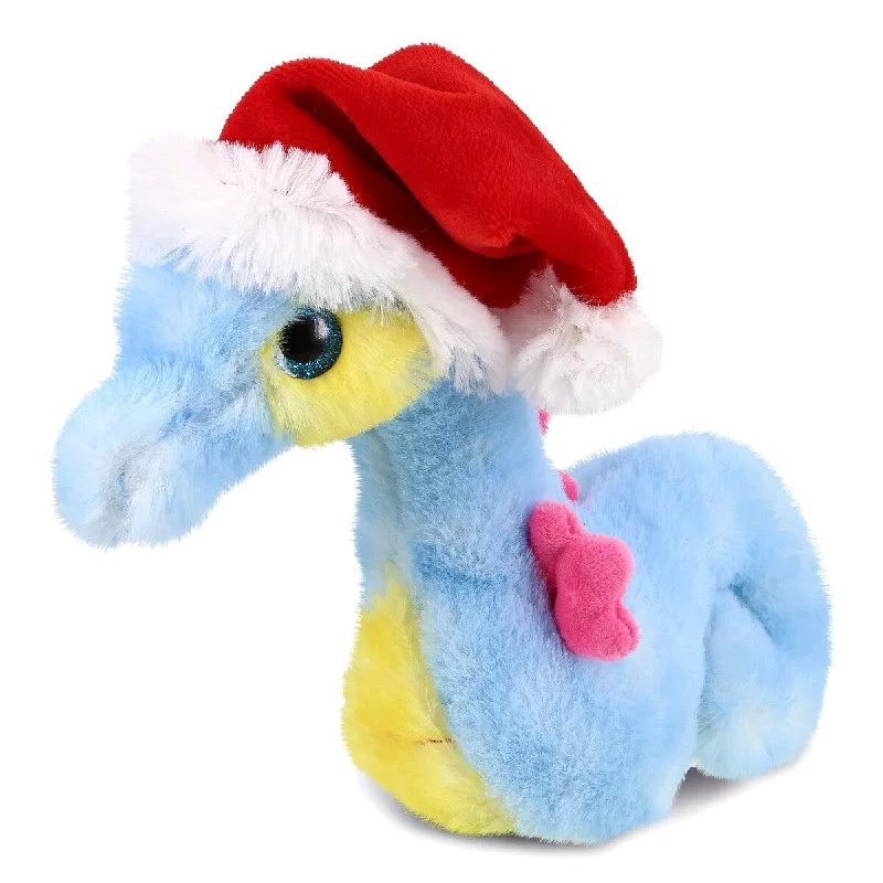 DolliBu Santa Blue Seahorse Stuffed Animal Plush Toy with Santa Outfit - 8.5 inches