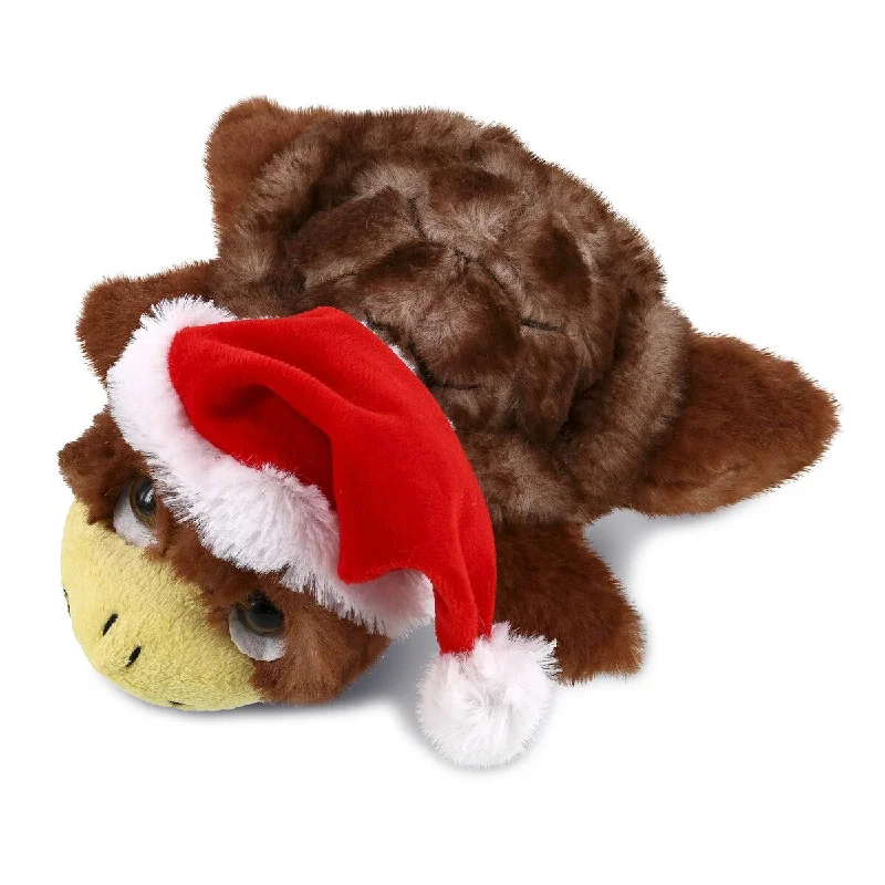 DolliBu Santa Brown Sea Turtle Small Stuffed Animal with Santa Outfit - 7 inches