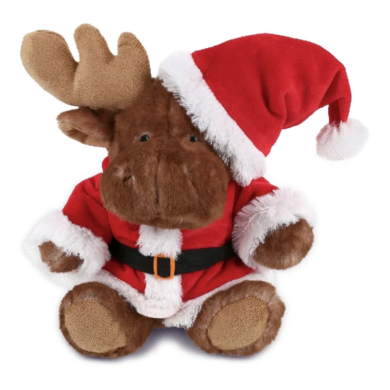 DolliBu Santa Brown Sitting Moose Stuffed Animal Toy with Santa Outfit - 10 inches