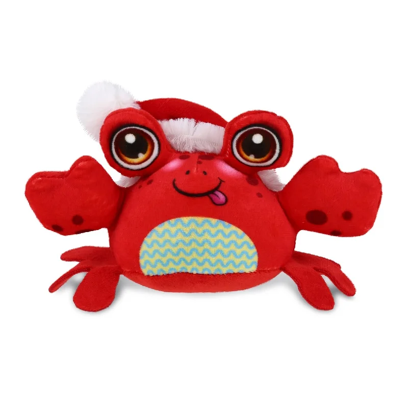 DolliBu Santa Crab Stuffed Animal Plush Toy with Red Santa Claus Hat - 8 inches