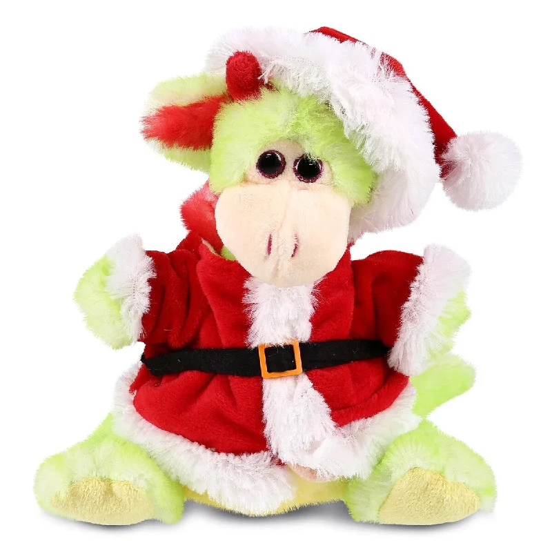 DolliBu Santa Dragon Stuffed Animal Plush Toy with Red Santa Outfit - 8 inches