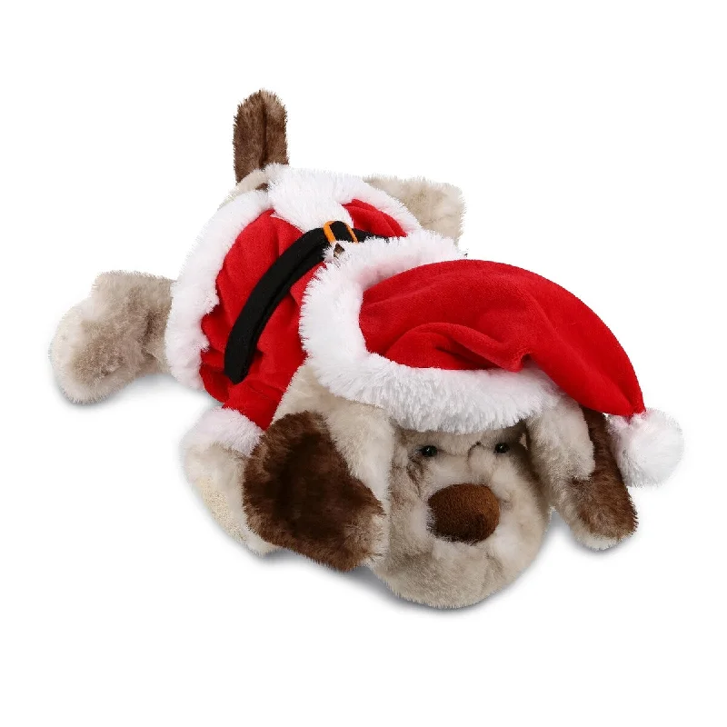 DolliBu Santa Lying Dog Stuffed Animal Plush Toy with Santa Outfit - 14 inches