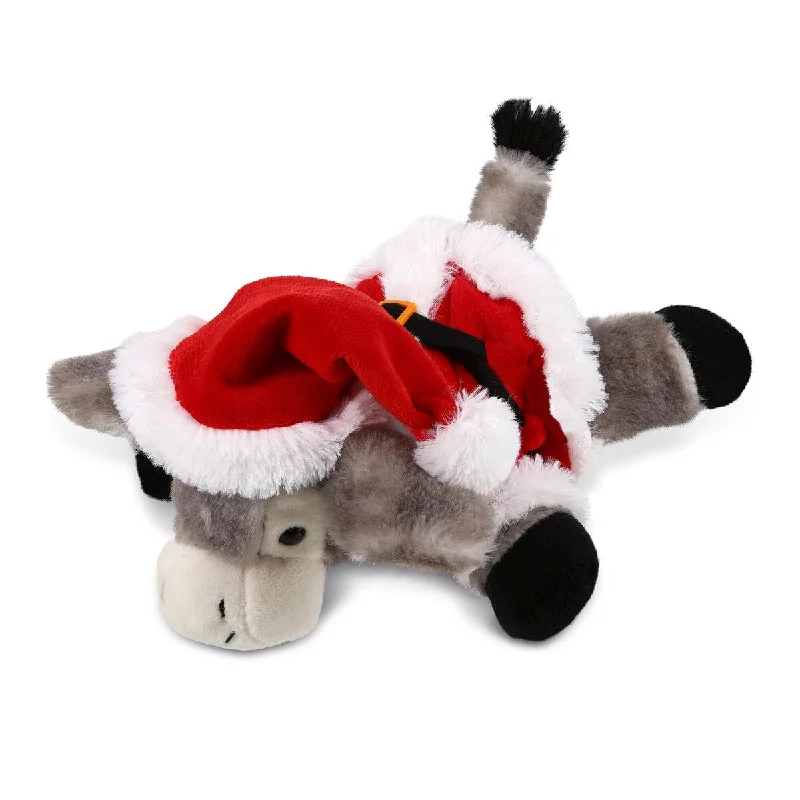 DolliBu Santa Lying Grey Donkey Stuffed Animal Plush with Santa Outfit - 9 inches