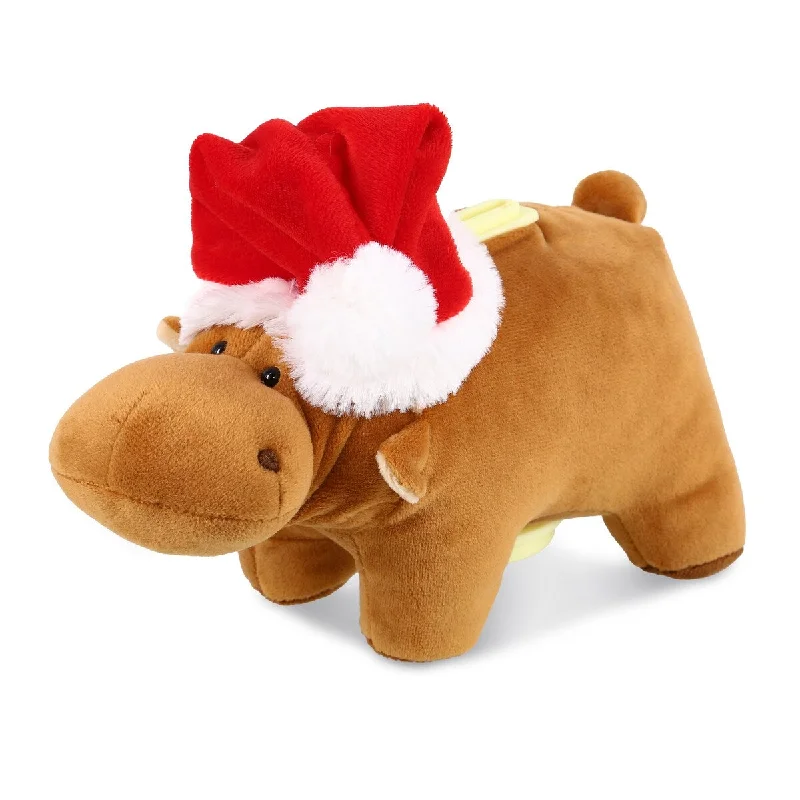 DolliBu Santa Moose Stuffed Animal Plush Bank with Red Santa Claus Hat - 9 inches