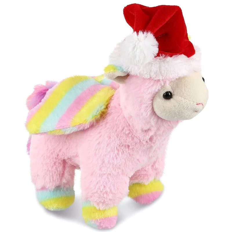 DolliBu Santa Pink Flying Llamacorn Stuffed Animal with Santa Outfit - 9.5 inches