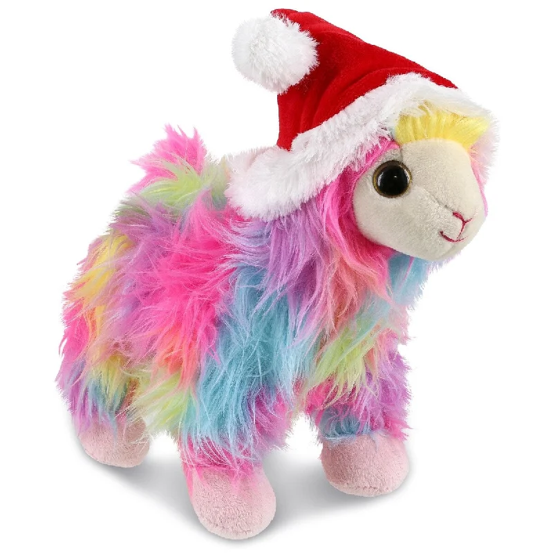 DolliBu Santa Rainbow Llama Stuffed Animal Plush with Red Santa Outfit - 9.5 inches