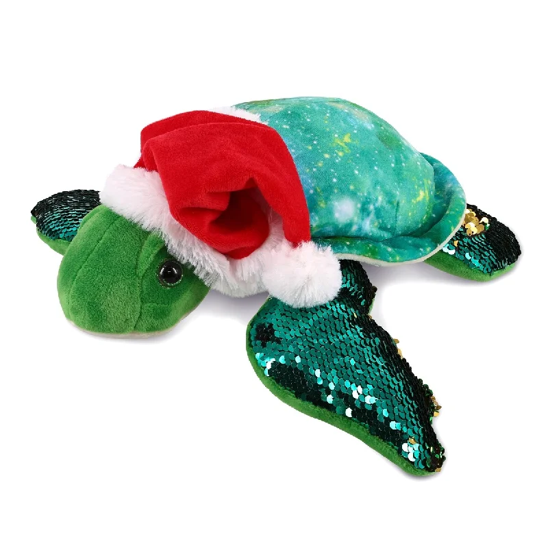 DolliBu Santa Space Sequin Sea Turtle Stuffed Animal Plush with Hat - 12.5 inches