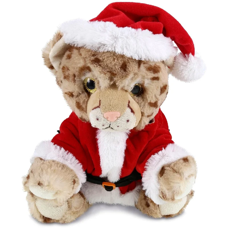 DolliBu Santa Squat Cheetah Stuffed Animal Plush with Red Santa Outfit - 8.5 inches