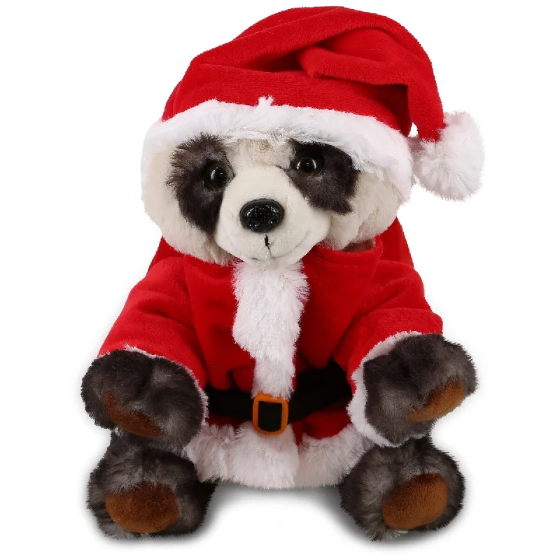 DolliBu Santa Squat Panda Bear Stuffed Animal with Red Santa Outfit - 10 inches