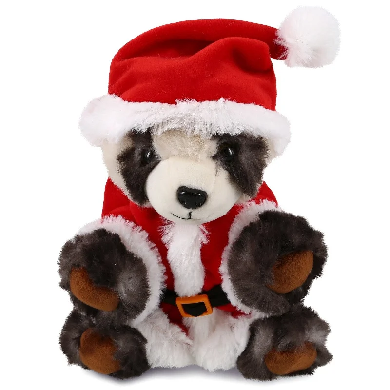 DolliBu Santa Squat Panda Bear Stuffed Animal with Red Santa Outfit - 6.5 inches