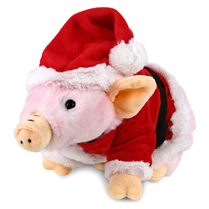 DolliBu Santa Squat Piggy Stuffed Animal Plush Toy with Santa Outfit - 7 Inches