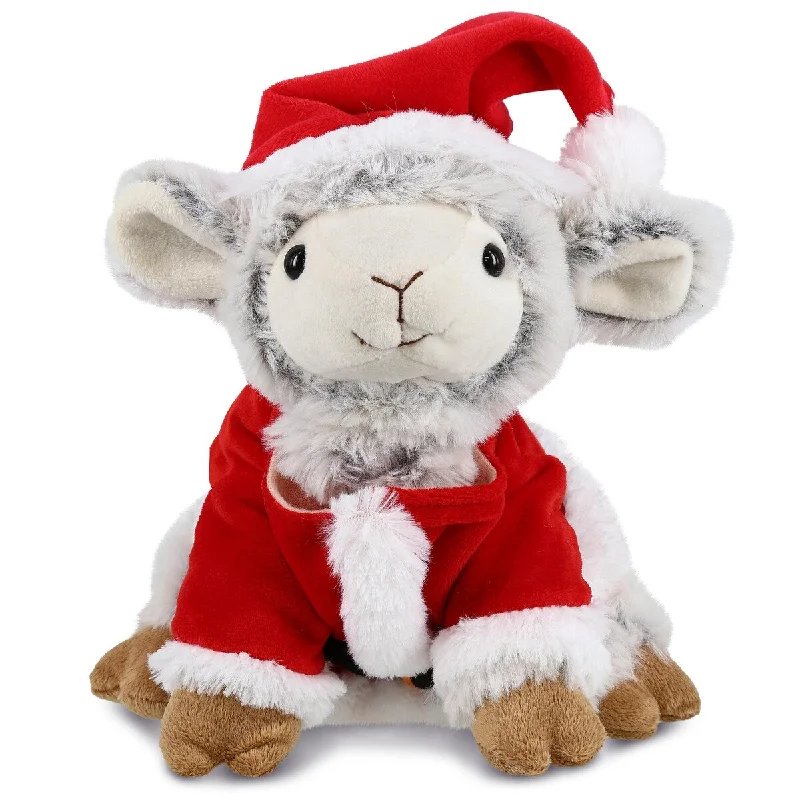 DolliBu Santa Squat Sheep Stuffed Animal Plush with Red Santa Outfit - 9.5 inches