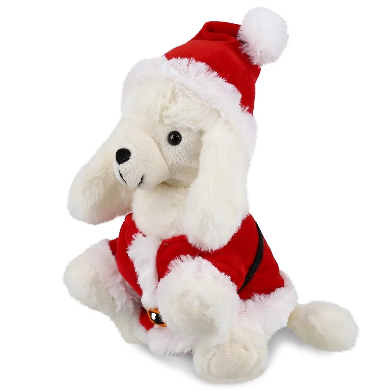 DolliBu Santa White Poodle Dog Stuffed Animal Plush with Santa Outfit - 8.25 inches