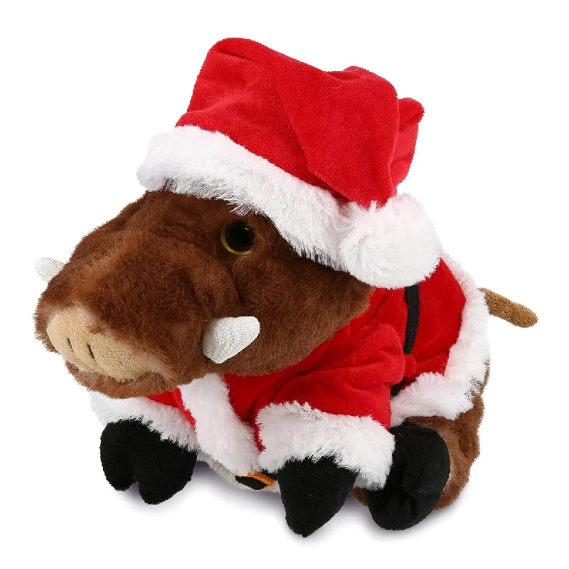 DolliBu Santa Wild Boar Stuffed Animal Plush Toy with Santa Outfit - 8 inches