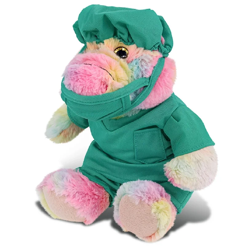 DolliBu Sitting Alligator Doctor Plush Toy with Scrub Uniform and Cap - 8 inches