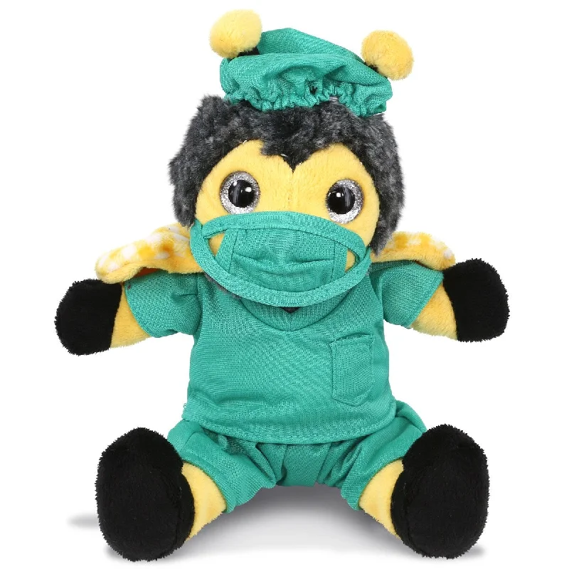 DolliBu Sitting Bee Doctor Plush with Cute Scrub Uniform & Cap Outfit - 7 inches