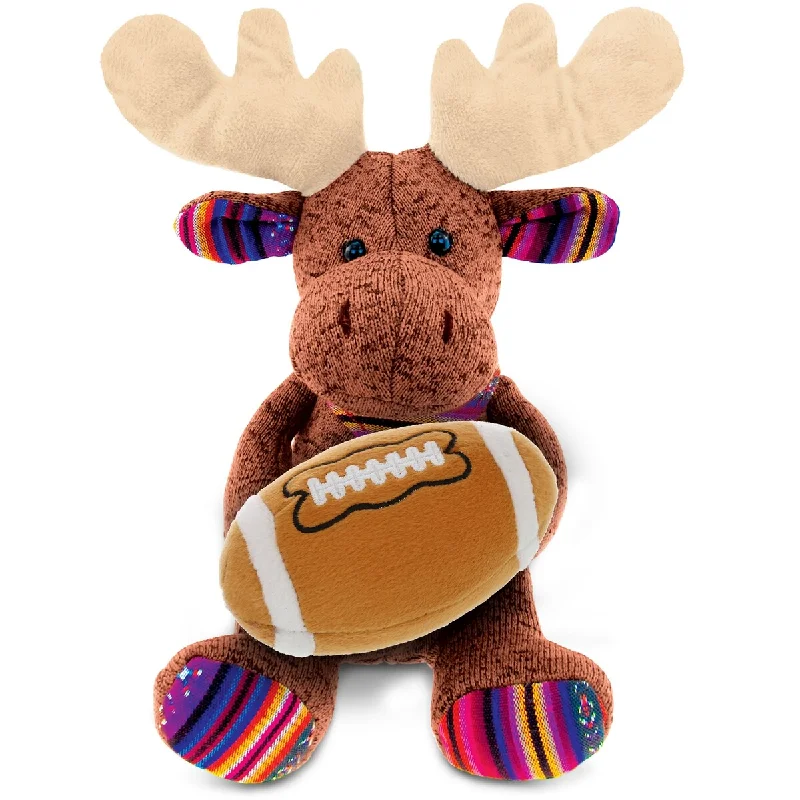 DolliBu Sitting Brown Moose Stuffed Animal with Football Plush Toy - 8 inches