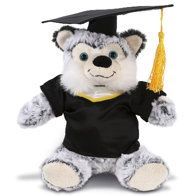 DolliBu Sitting Husky Graduation Plush Toy w/ Gown and Cap with Tassel - 9 inches