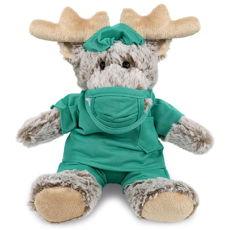 DolliBu Sitting Moose With Brown Hooded Sweater Doctor Plush Toy - 8 inches