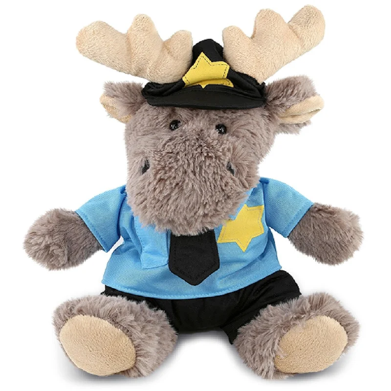 DolliBu Sitting Moose with Grey Hooded Sweater Police Officer Plush - 8 inches