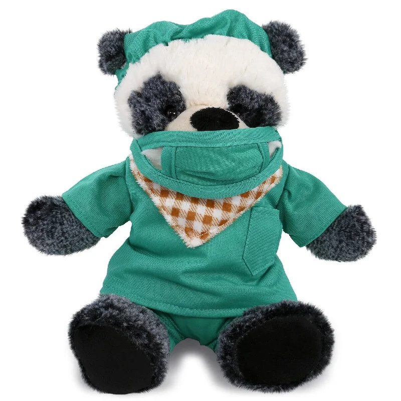 DolliBu Sitting Panda Doctor Plush Toy with Scrub Uniform & Cap Outfit - 9 inches