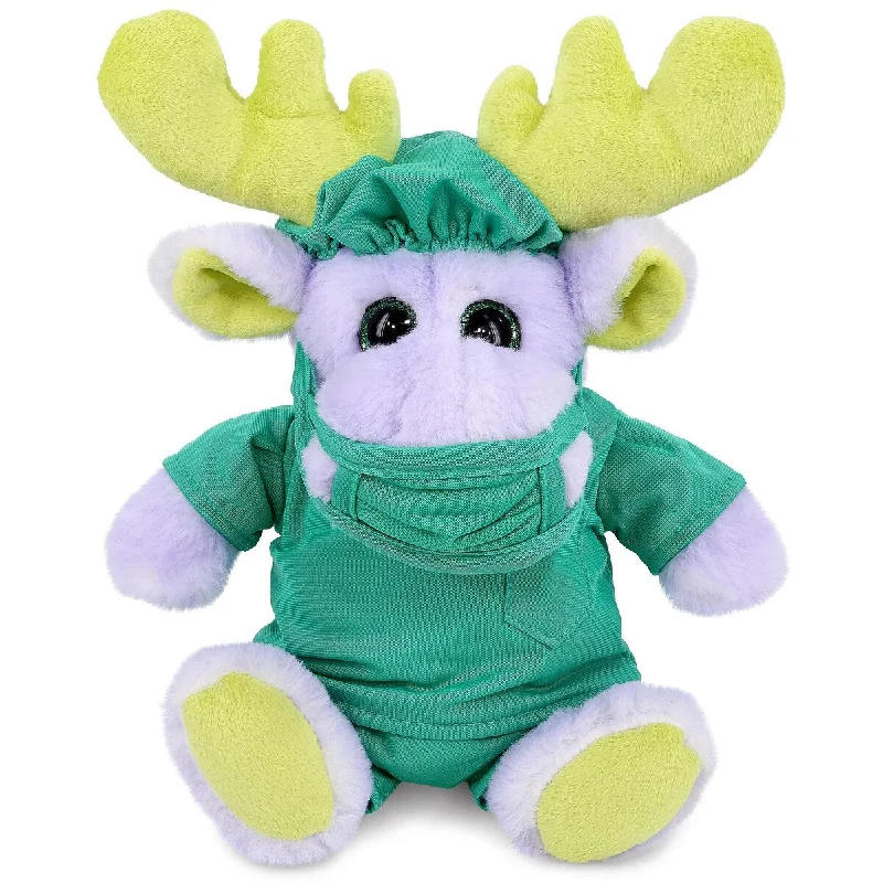 DolliBu Sitting Purple Moose with Scarf Doctor Plush w/ Uniform & Cap - 7.5 inches