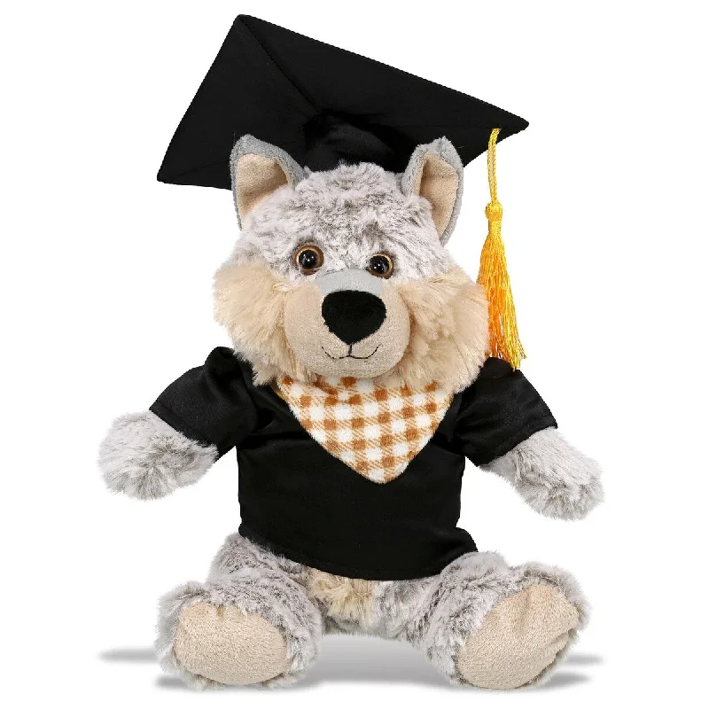 DolliBu Sitting Wolf Graduation Plush with Gown and Cap with Tassel - 9 inches