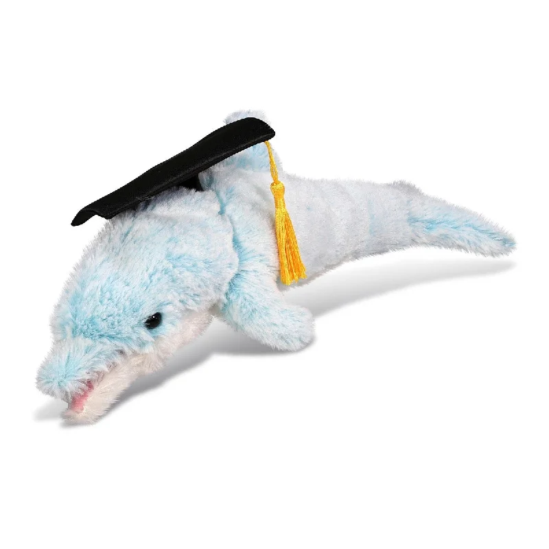 DolliBu Small Dolphin Graduation Plush Toy with Cap with Tassel Outfit - 14 inches