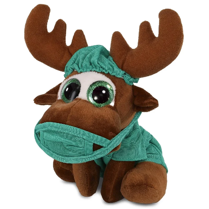 DolliBu Small Moose Sparkle Eyes Doctor Plush w/ Scrub Uniform and Cap - 6 inches