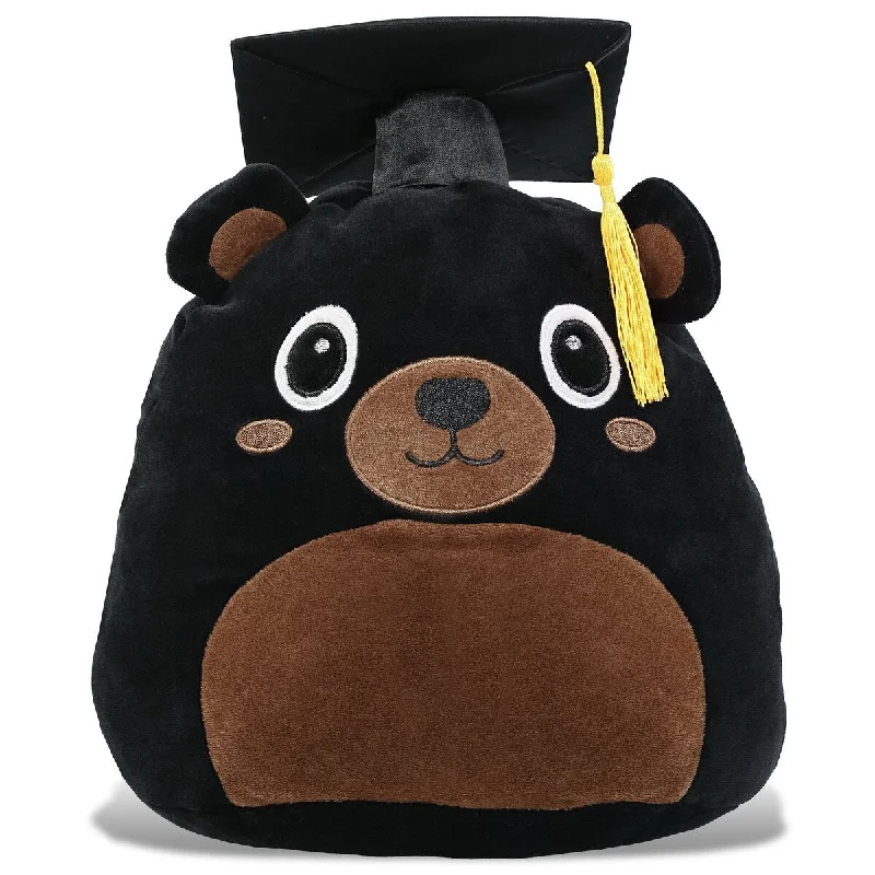 DolliBu Snug-Mooshies Black Bear Graduation Plush with Graduation Cap - 10 inches