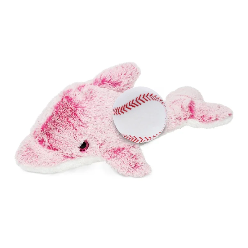 DolliBu Soft Huggable Pink Dolphin Stuffed Animal with Baseball Plush - 14 inches