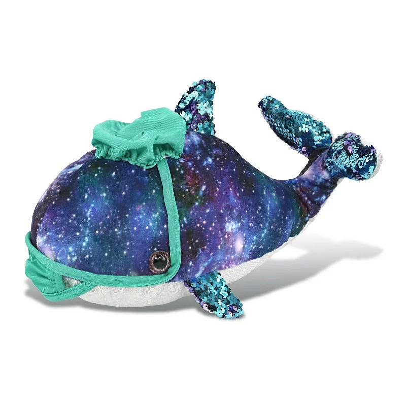 DolliBu Space Sequin Whale Doctor Plush Toy with Scrub Uniform and Cap - 13 inches