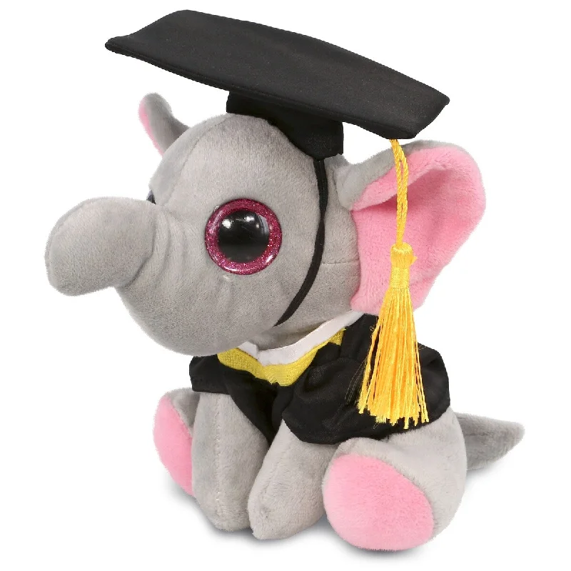 DolliBu Sparkle Eyes Elephant Graduation Plush Toy with Gown and Cap - 6 inches