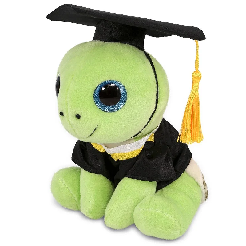 DolliBu Sparkle Eyes Green Sea Turtle Graduation Plush w/ Gown and Cap - 10 inches