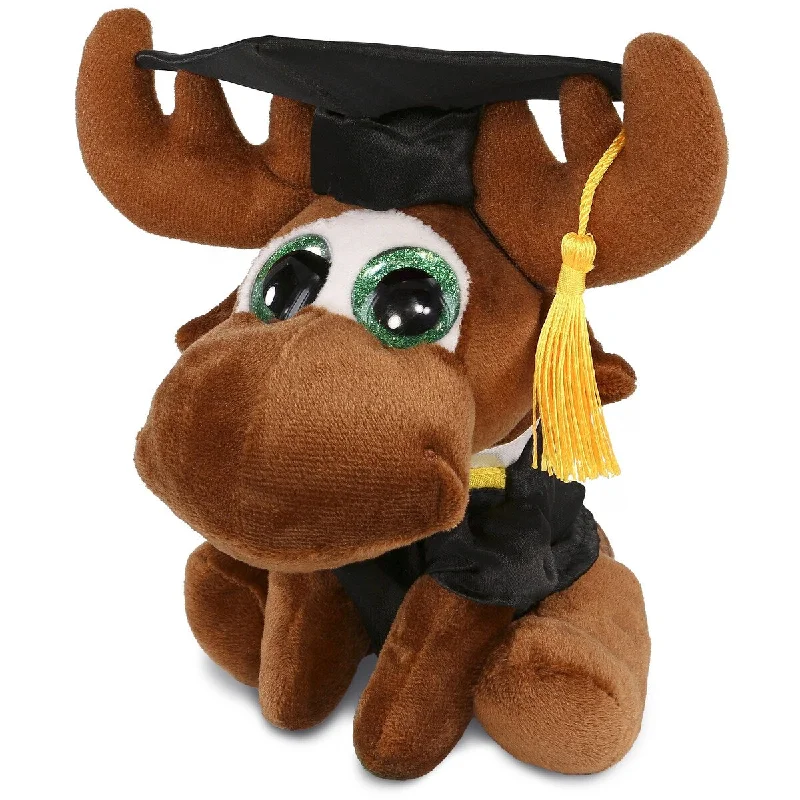 DolliBu Sparkle Eyes Moose Graduation Plush Toy with Gown and Cap - 6 inches