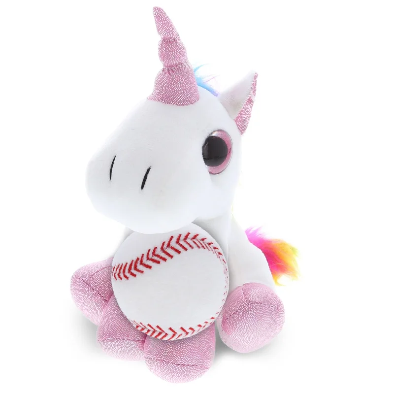 DolliBu Sparkling Eyes White Unicorn Stuffed Animal w/ Baseball Plush - 8 inches