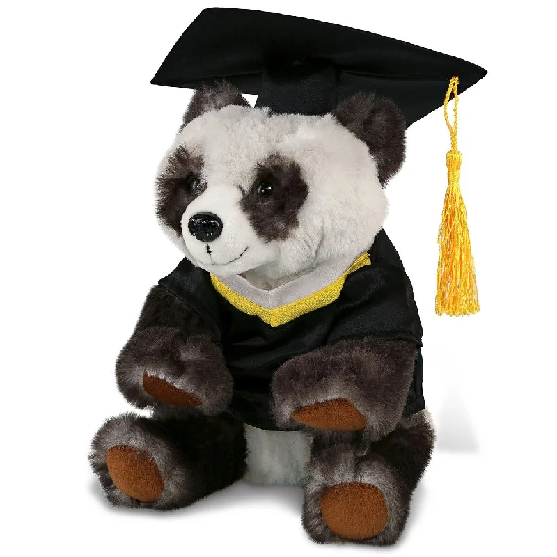 DolliBu Squat Panda Graduation Plush Toy with Gown and Cap with Tassel - 7 inches