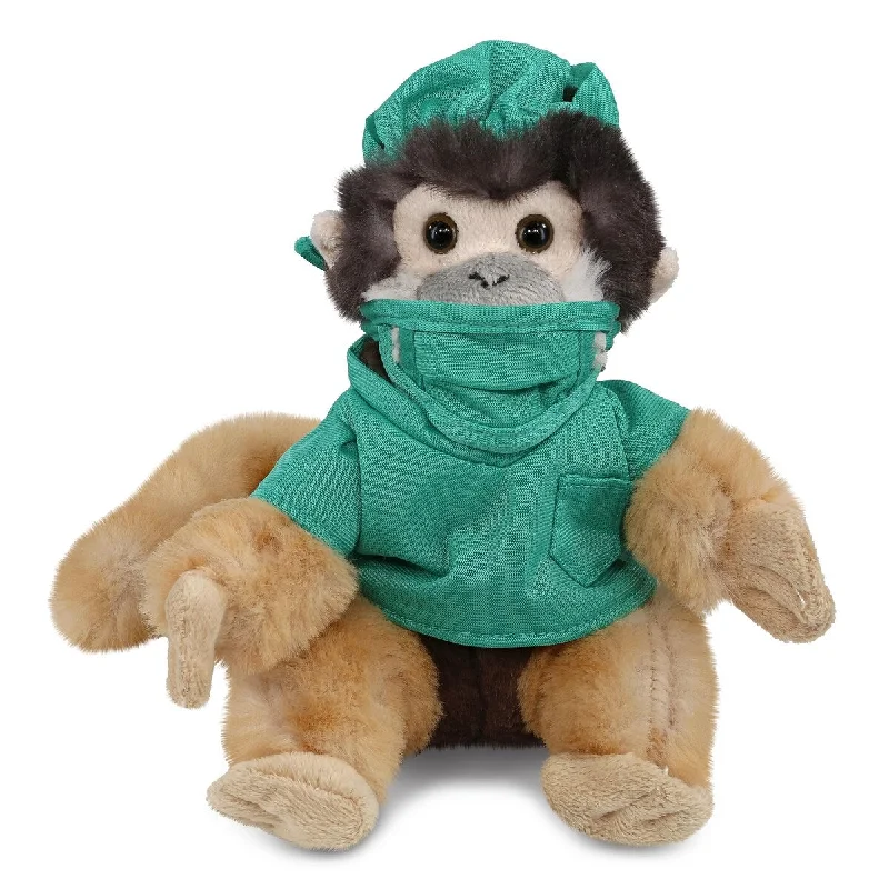 DolliBu Squirrel Monkey Doctor Plush with Cute Scrub Uniform and Cap - 12.5 inches