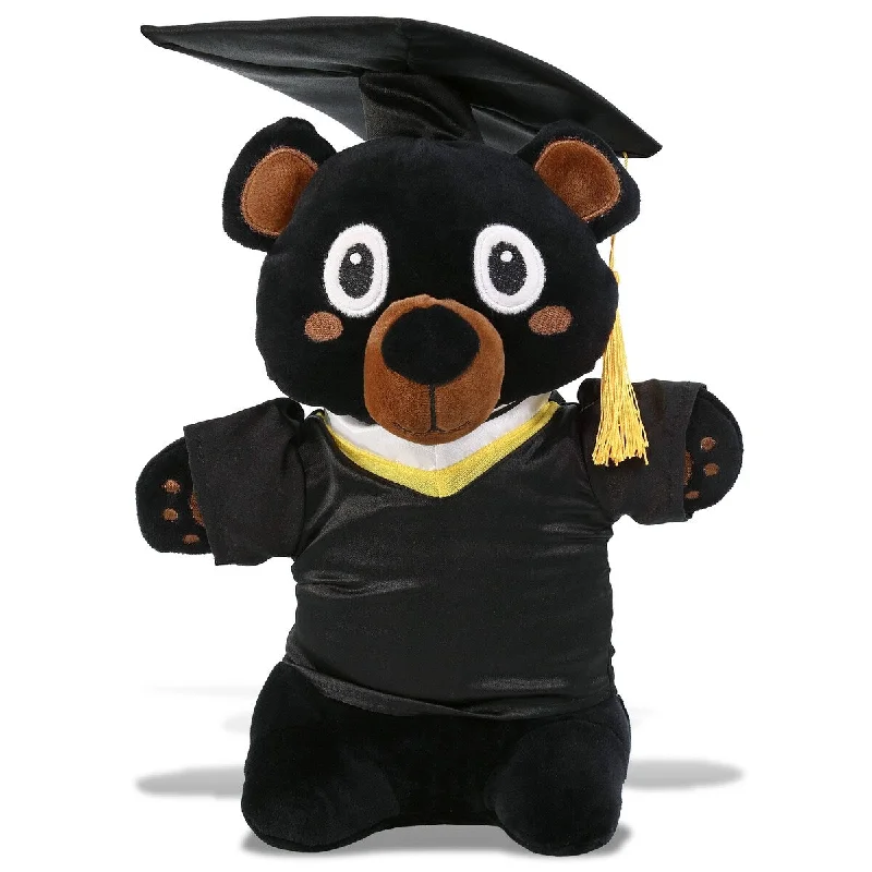 DolliBu Standing Black Bear Graduation Plush Toy with Gown and Cap - 7 inches