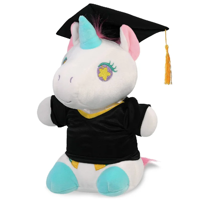 DolliBu Standing Unicorn Graduation Plush Toy with Gown and Cap - 7 inches