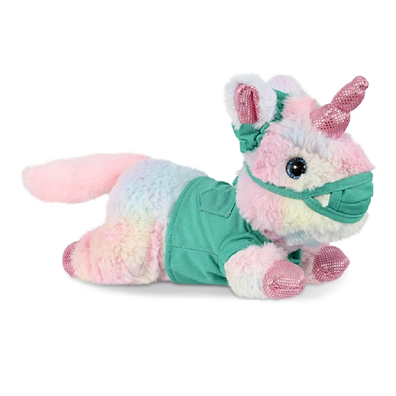 DolliBu Sunday Rainbow Unicorn Doctor Plush with Scrub Uniform and Cap - 10.5 inches