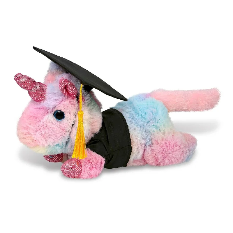 DolliBu Sunday Rainbow Unicorn Graduation Plush Toy with Gown and Cap - 10.5 inches