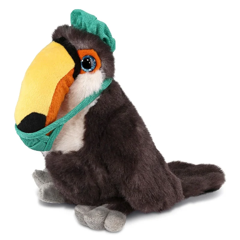 DolliBu Toucan Doctor Plush with Cute Scrub Cap and Face Mask Outfit - 8 inches