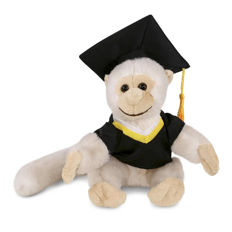 DolliBu White Squirrel Monkey Graduation Plush Toy with Gown and Cap - 6.5 inches