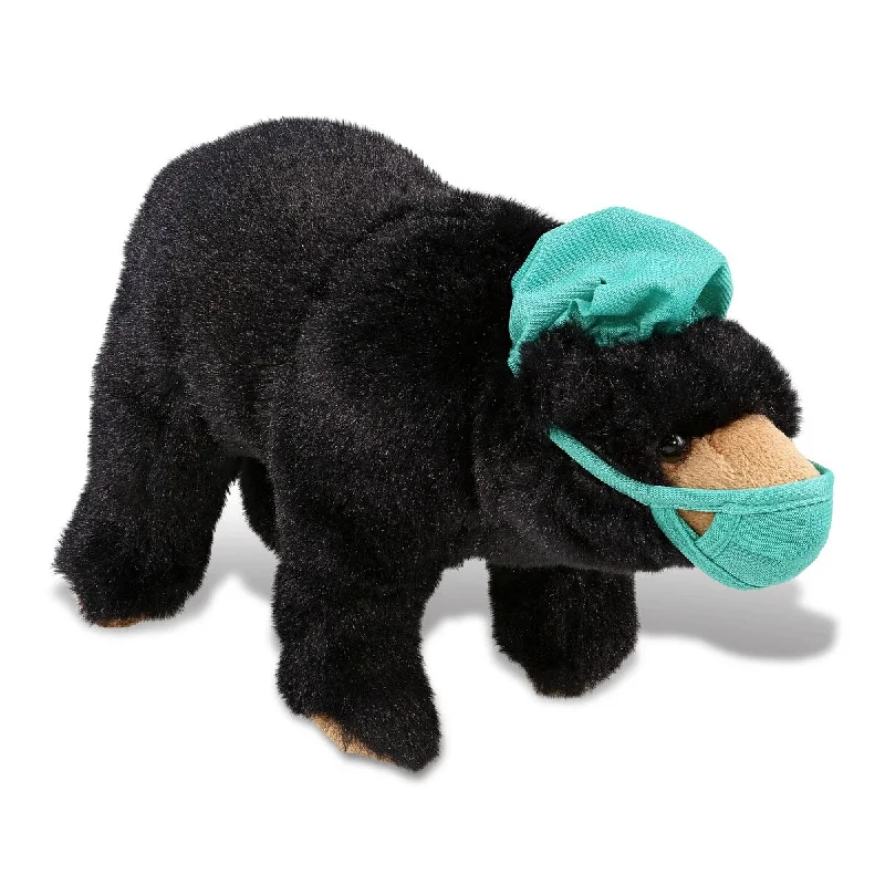 DolliBu Wild Small Black Bear Doctor Plush w/ Scrub Cap and Face Mask - 11 inches