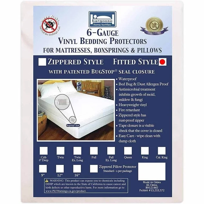 Heavy Duty Vinyl Mattress Protector - Fitted, Waterproof, Bed Bug & Allergen Resistant