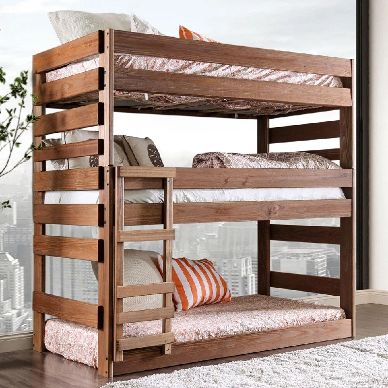 Hellen T/T/T Bed w/ 3 Slat Kits (*Mattress Ready) in Mahogany Finish