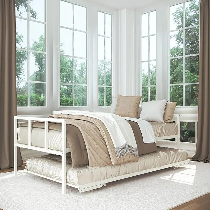 Milliard Twin Daybed and Fold- Up Trundle Set, Daybed with Pop Up Trundle - Mattresses Sold Separately (White)