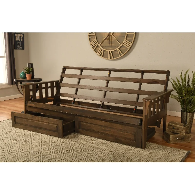 Somette Tucson Full Size Futon Frame in Rustic Walnut Finish with Storage Drawers, Mattress not included