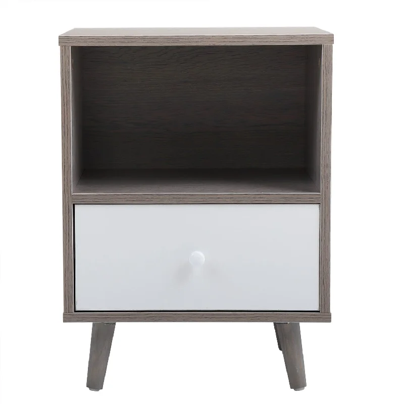 2 Piece Gray Low Foot Bedside Table, End Table Bedside Cupboard